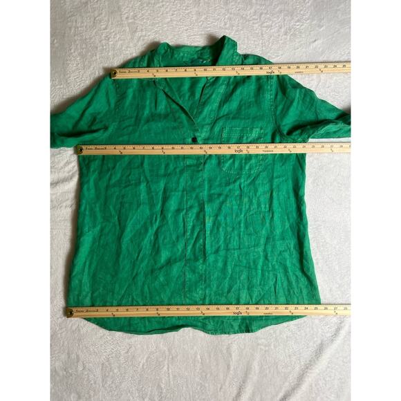 Soft Surroundings Womens Linen Blouse Sz L XL Kelly Green Classic Preppy Casual - Picture 7 of 9